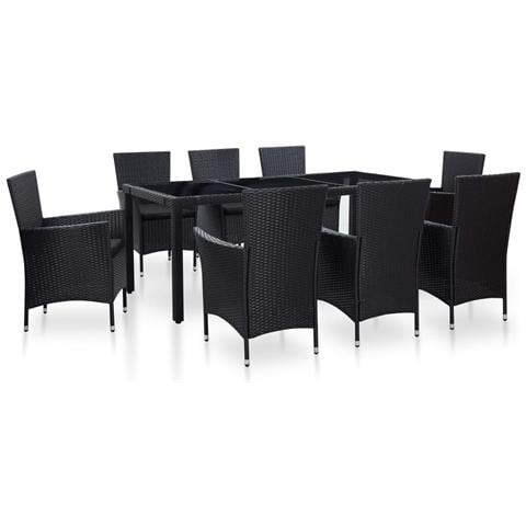 Set da Pranzo da Giardino 9 pz in Polyrattan Nero - Foto 1
