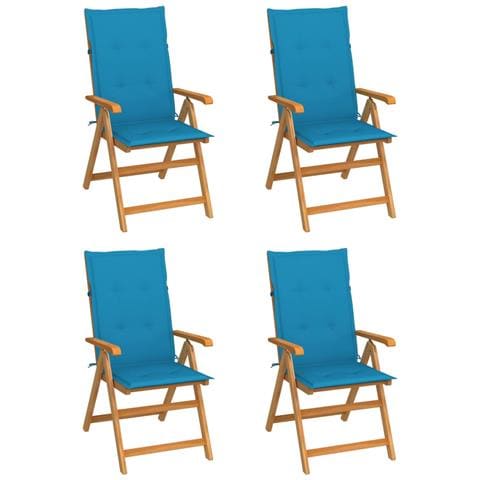 Sedie da Giardino 4 pz con Cuscini Blu Massello di Teak - Foto 1
