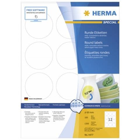 4477, Bianco, Self-adhesive printer label, A4, Carta, Laser / Inkjet, Rimovibile - Foto 1