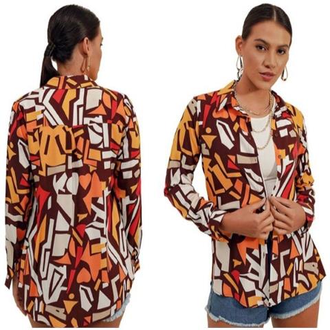 Camicia Con Fantasia Grafica Taglia 36 - Marrone - Foto 1
