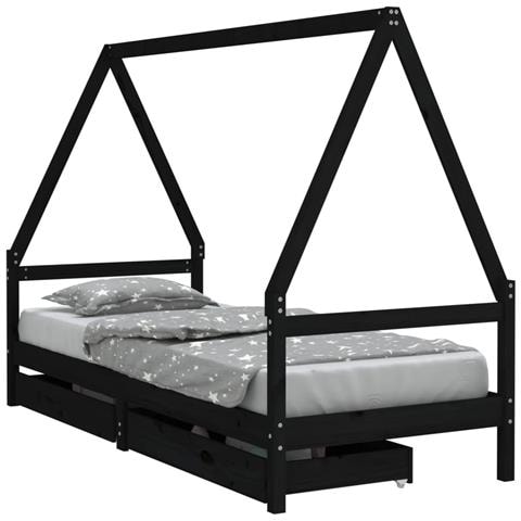 Giroletto Bambini Con Cassetti Nero 80x200cm Massello Di Pino - Foto 2