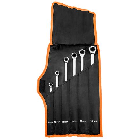 Chiavi Combinate A Cricchetto, Lunghe, Set Da 6, 8 - 19 Mm, Custodia Morbida - Foto 1