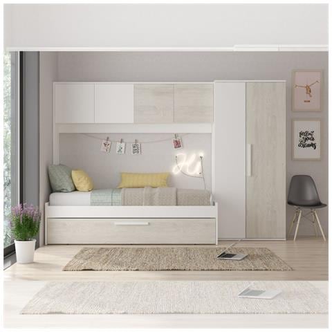 Cameretta A Ponte 6006 Con Letto Estraibile E Armadio Colore Bianco Consumato E Bianco - Foto 1