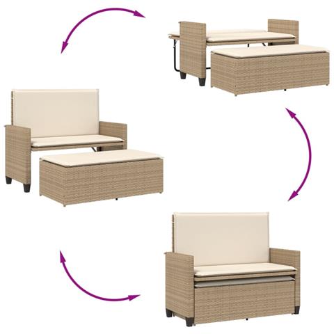 Panca da Giardino con Cuscini e Poggiapiedi Beige in Polyrattan - Foto 2