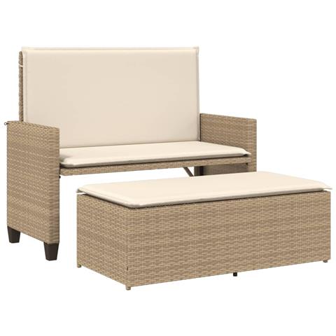 Panca da Giardino con Cuscini e Poggiapiedi Beige in Polyrattan - Foto 1