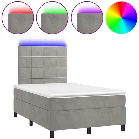 Letto a Molle Materasso e LED Grigio Chiaro 120x190 cm Velluto - Foto 1