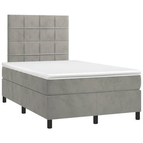Letto a Molle Materasso e LED Grigio Chiaro 120x190 cm Velluto - Foto 10