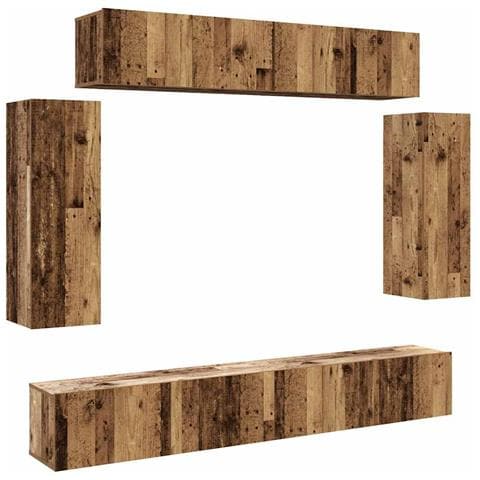 Set Mobile Tv 6 Pz Montato A Parete Legno Antico In Truciolato - Foto 2
