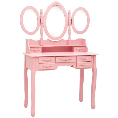 Lusso Casadino -  Tavolo Da Trucco Con Sgabello E Specchio Pieghevole In 3 Rosa - Foto 1
