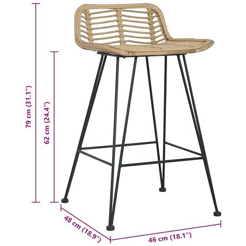 Sedie Da Bar 2 Pz In Rattan Naturale - Foto 8