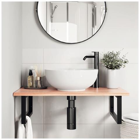 Ripiano A Parete Per Lavabo In Acciaio E Massello Di Rovere - Foto 2