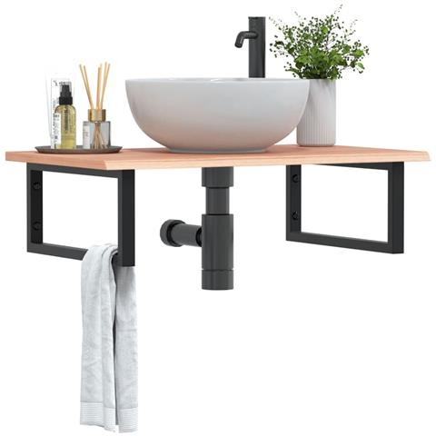 Ripiano A Parete Per Lavabo In Acciaio E Massello Di Rovere - Foto 8