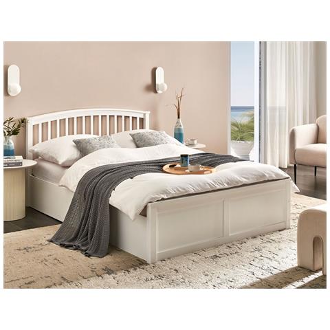 Letto Contenitore Legno Di Pino Clarbec 140 X 200 Cm Bianco - Foto 1