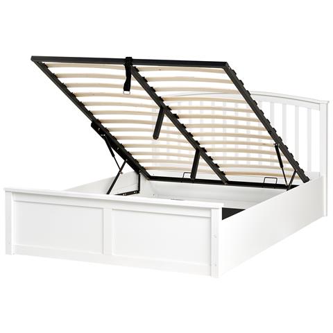 Letto Contenitore Legno Di Pino Clarbec 140 X 200 Cm Bianco - Foto 2