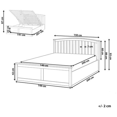 Letto Contenitore Legno Di Pino Clarbec 140 X 200 Cm Bianco - Foto 8