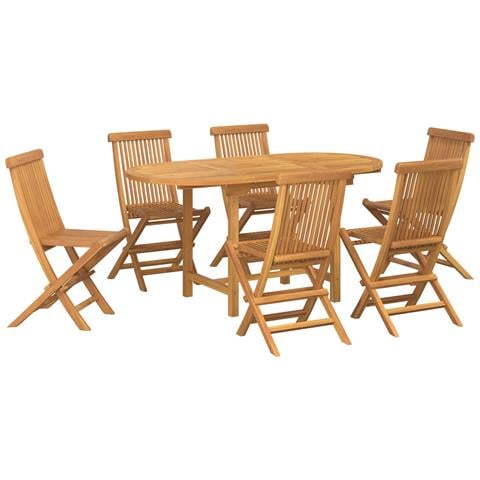 Set da Pranzo da Giardino da 7 Pezzi in Legno Massello di Teak - Foto 1