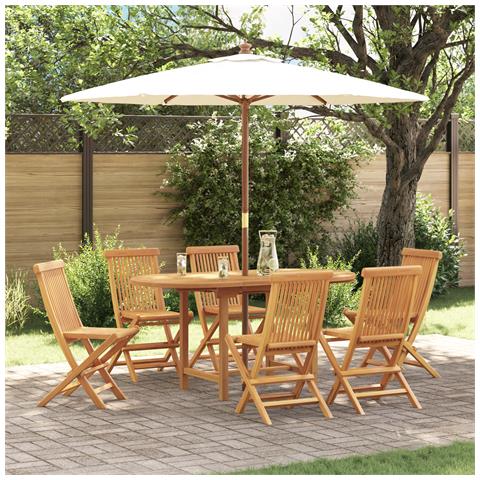 Set da Pranzo da Giardino da 7 Pezzi in Legno Massello di Teak - Foto 9