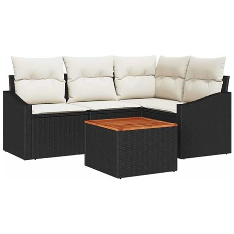 Set di Divani da Giardino 5 Pezzi con Cuscini Nero in Polyrattan Acacia - Foto 1