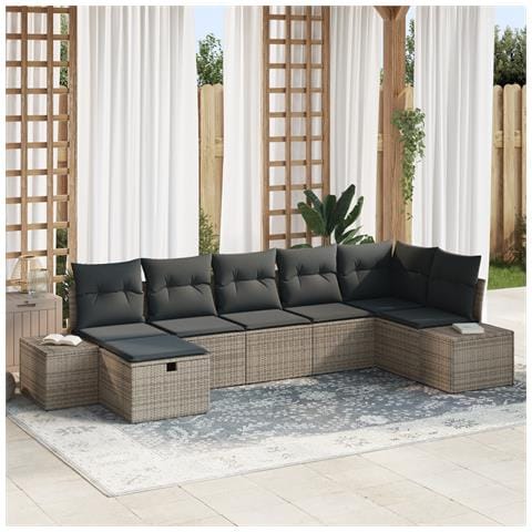 Set Divano Giardino con Cuscini Grigio Rattan Sintetico - Foto 2