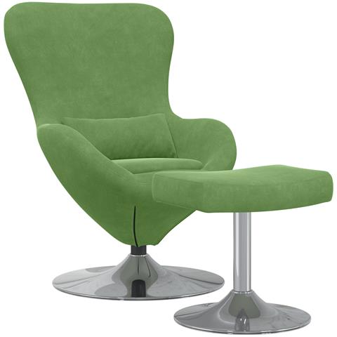 Poltrona a uovo con poggiapiedi in velluto verde chiaro - Foto 1