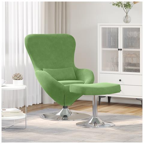 Poltrona a uovo con poggiapiedi in velluto verde chiaro - Foto 2