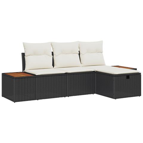 Set Divano da Giardino a 4 Pezzi con Cuscini Nero in Polyrattan - Foto 1