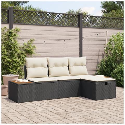 Set Divano da Giardino a 4 Pezzi con Cuscini Nero in Polyrattan - Foto 2