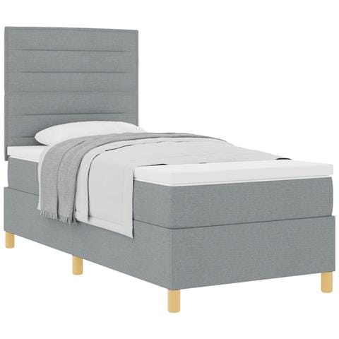 Letto a Rete con Materasso Grigio Chiaro 90x200 cm Tessuto - Foto 1