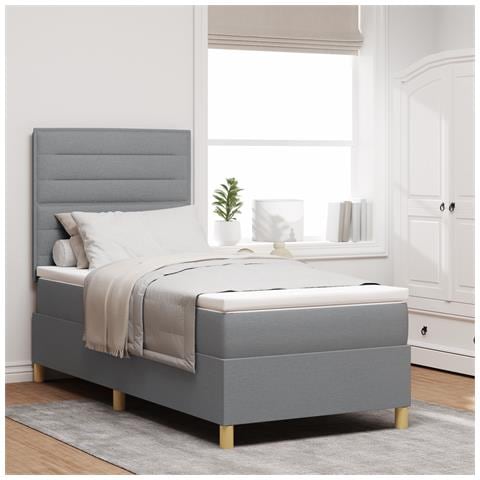 Letto a Rete con Materasso Grigio Chiaro 90x200 cm Tessuto - Foto 2