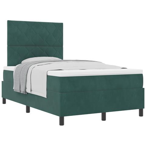 Letto Contenitore con Materasso Verde Scuro Matrimoniale Piccolo in Velluto - Foto 1