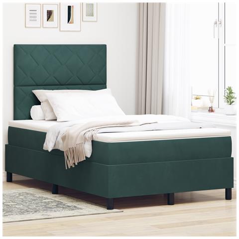 Letto Contenitore con Materasso Verde Scuro Matrimoniale Piccolo in Velluto - Foto 2