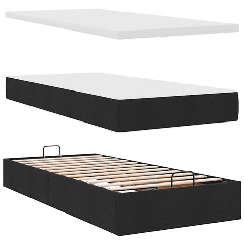 Pouf Letto con Materasso Nero 100x200 cm in Tessuto - Foto 9