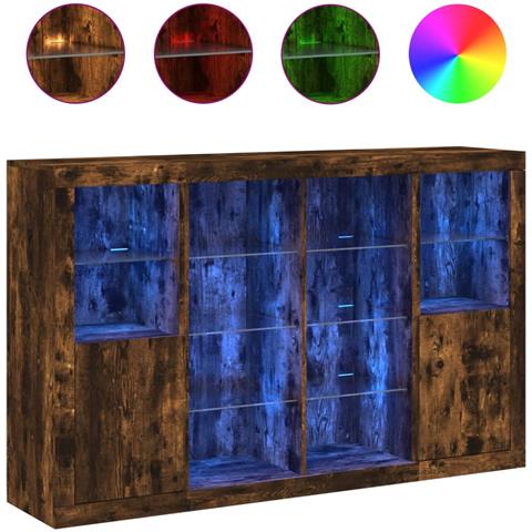 Credenze con Luci LED 3 pz Rovere Fumo in Legno Multistrato - Foto 1