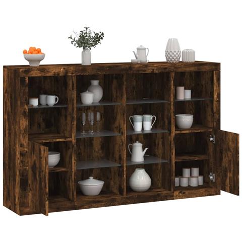 Credenze con Luci LED 3 pz Rovere Fumo in Legno Multistrato - Foto 2
