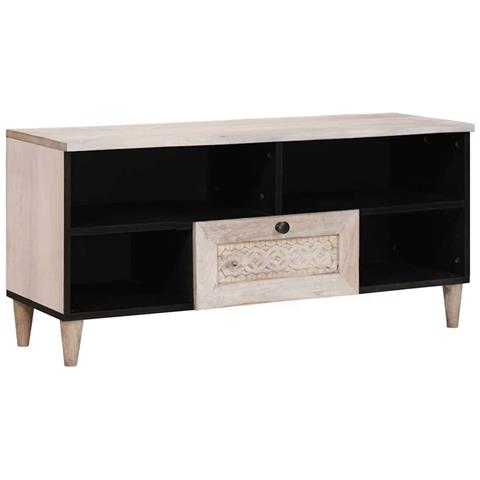 Mobile TV Bianco 105 x 33 x 46 cm legno massello di mango - Foto 1