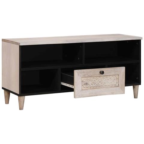 Mobile TV Bianco 105 x 33 x 46 cm legno massello di mango - Foto 2