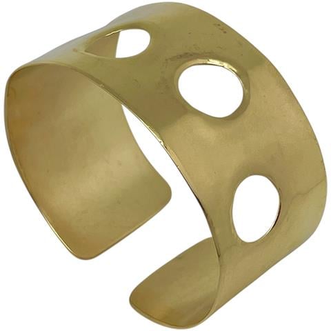 Bracciale Largo In Ottone Con Foro Placcato Oro Di Design - Foto 2