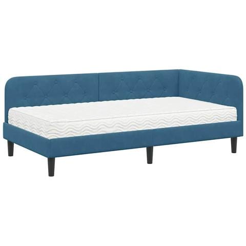 Cornice del letto ad angolo Blu 100 x 200 cm Velluto - Foto 1