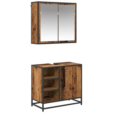 Set di mobili per il bagno con lo scaffale 2 pcs Legno vecchio - Foto 1