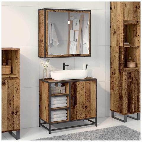 Set di mobili per il bagno con lo scaffale 2 pcs Legno vecchio - Foto 2