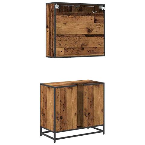 Set di mobili per il bagno con lo scaffale 2 pcs Legno vecchio - Foto 9