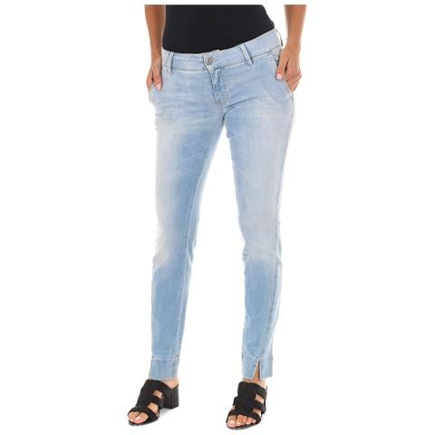 Pantaloni Lunghi In Denim Effetto Consumato Con Orli A Taglio Stretto 70dbf0282-d762 Donna - Foto 1