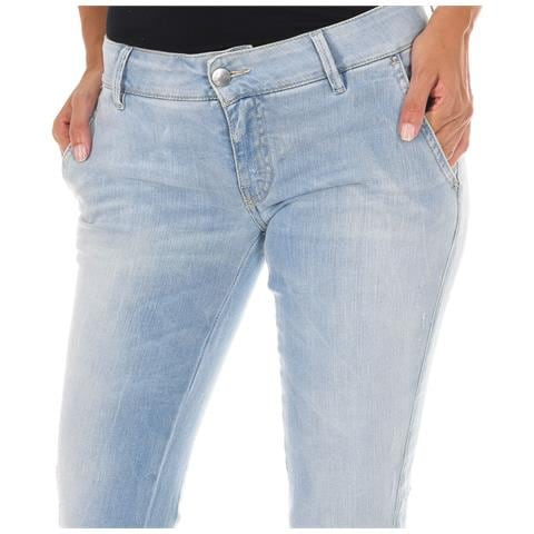 Pantaloni Lunghi In Denim Effetto Consumato Con Orli A Taglio Stretto 70dbf0282-d762 Donna - Foto 2