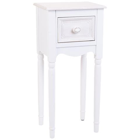 Comodino In Legno Con 1 Cassetto Bianco 33x26,5x72,5. - Foto 1