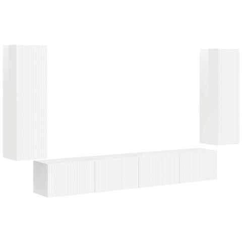 Set di Mobiletto da TV a Parete 4 pcs Bianco Lucido - Foto 1
