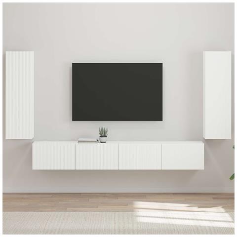 Set di Mobiletto da TV a Parete 4 pcs Bianco Lucido - Foto 2