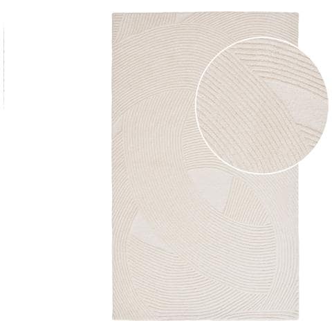 Tappeto Pune In Lana Tufted Avorio Con Motivo Geometrico 160×230 Cm - Foto 1
