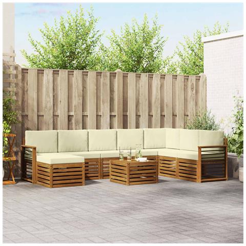 Set divani 9 pcs Naturale e Crema Legno di Acacia Massello - Foto 2