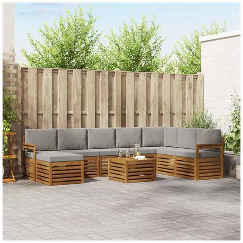 Set divani con cuscino 9 pcs Grigio Naturale e Chiaro - Foto 2