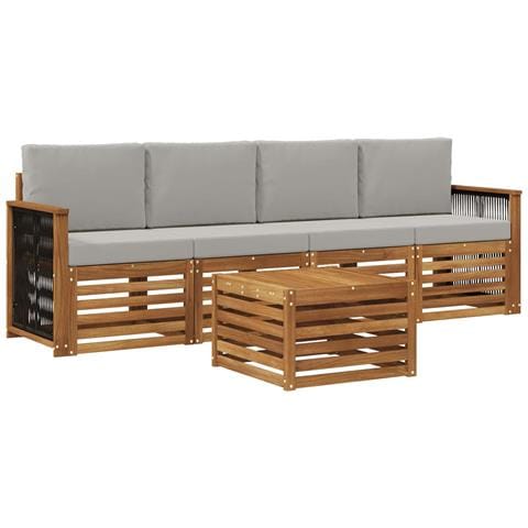 Set di divani da esterno 5 pcs Naturale e Grigio Chiaro - Foto 1